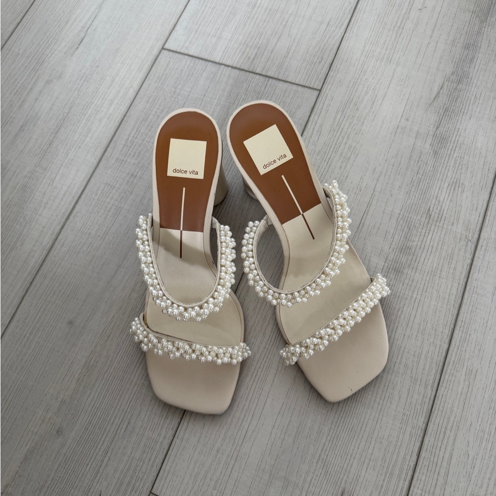 Dolce Vita Cream Pearl-Adorned Heels